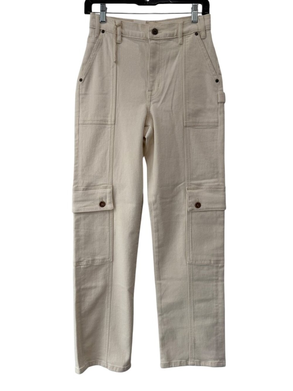 $279 Outland Denim Ivory Cream Denim Traveller Cargo Pants size 27